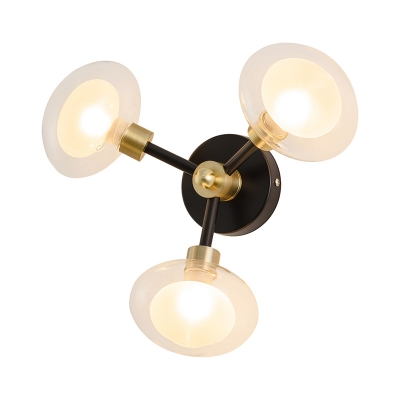 Spherical Clear Glass Sconce Light Contemporary 1/3 Lights Black and Gold Wall Lamp