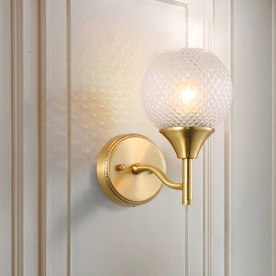 Spherical Sconce Light Minimal Prismatic Glass Single Light Brass Finish Wall Mount Lamp
