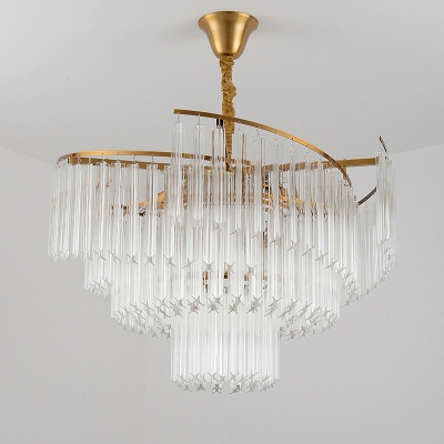 Tiered Clear Crystal Pendant Chandelier Modernism 8 Bulbs LED Gold Hanging Light for Living Room