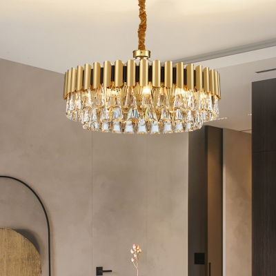 Triangle Crystal Block Chandelier Lighting with Metal Sheet Modernist 8 Heads Pendant Lighting in Gold