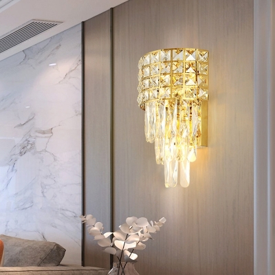Triangular Crystal Block Wall Lamp Modern 3 Lights Wall Mount Lighting in Gold Finish