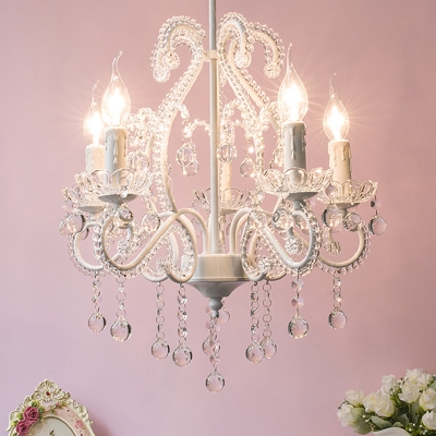 White Candle Chandelier Lighting Fixture with Crystal Decoration Modern 5 Heads Chandelier Lamp for Foyer