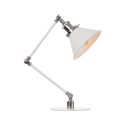 White Conical Table Light Industrial Stylish 1 Light Metallic Adjustable Table Lamp with 8