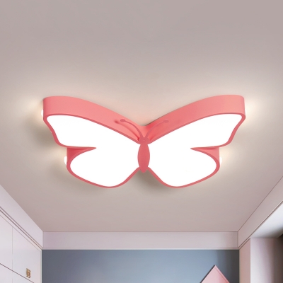 White/Pink/Blue Butterfly Flush Mount Lamp Cartoon Acrylic Flush Mount Led Light in Warm/White Light, 19.5