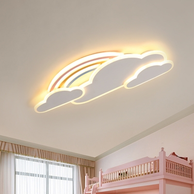 White/Pink Rainbow Cloudy Ceiling Light Cartoon Metallic LED Flush-Mount Light Fixture, Warm/White Light