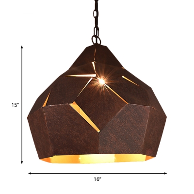 Wrought Iron Dome Hanging Ceiling Lamp Industrial Loft 1 Light Pendant Lamp in Rust for Restaurant