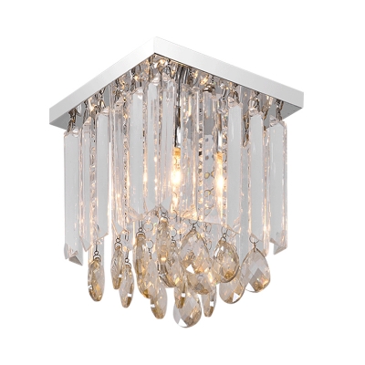 1/2-Light Clear Cubic Flush Lamp Simple Crystal Flush Mount Ceiling Fixture for Bedroom