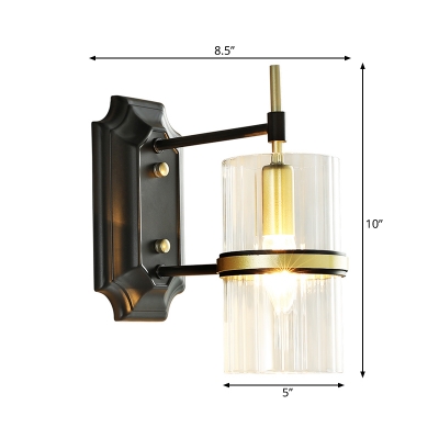 1 Bulb Iron Banded Wall Lamp Contemporary Black Circular Sconce Lighting with Clear Glass Shade