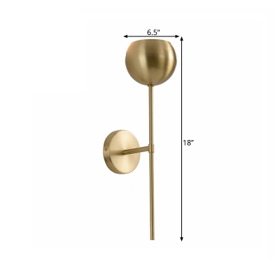 1 Bulb Metal Wallchiere Modernist Gold Dome Sconce Light Fixture with Pencil Arm
