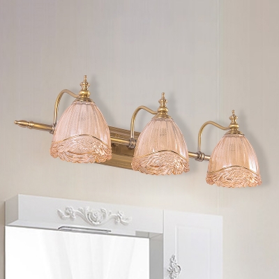 

W Floral Wall Light Sconce Vintage Style Amber Glass 2/3 Bulbs Bathroom Vanity Lamp in Brass Finish, HL571902