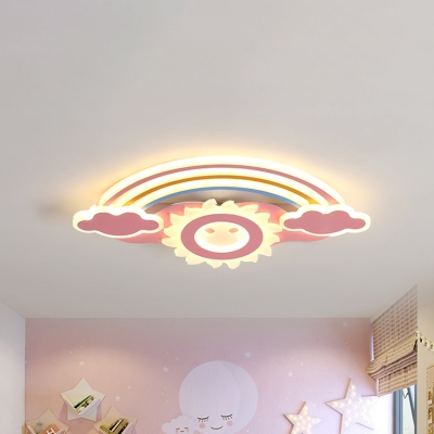 17/21/26 Inch Wide Rainbow Ceiling Light Fixture Modern Metal LED Ceiling Lamp in White/Pink for Children