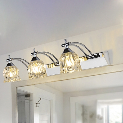 3 Bulbs Bathroom Vanity Lighting Modernism Silver Wall Light Fixture with Floral Clear Crystal Shade, Warm/White Light