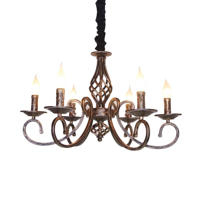 6 Lights Metal Ceiling Light Rustic Bronze Candle Style Living Room Chandelier Lamp