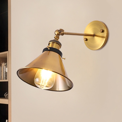 Barn/Cone Shade Corridor Wall Lighting Metallic 1 Bulb Vintage Stylish Angel Adjustable Wall Sconce Lamp in Brass