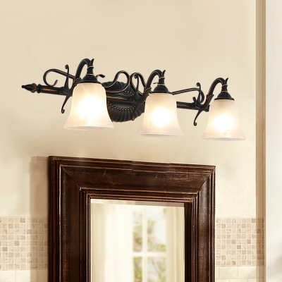 Bell Frosted Glass Sconce Light Traditional 2/3 Lights Bathroom Vanity Lighting Fixture in Bronze