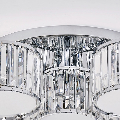 Chrome Finish Flush Mount Drum Light Modernist 3/5/7 Heads Crystal Ceiling Mounted Fixture
