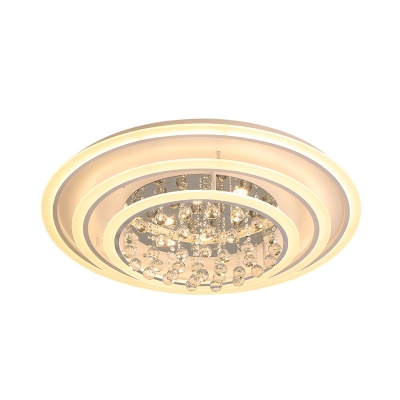 Circular Ceiling Fixture Modernism Crystal Orb Living Room LED Flush Mount Lamp in White/Remote Control Stepless Dimming Light