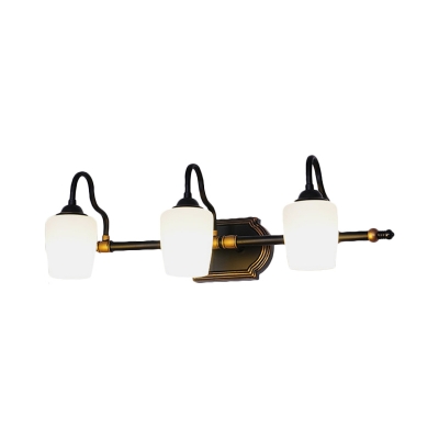Classic Cup Shade Sconce Light 2/3/4 Lights White Glass Wall Mounted Lighting in Black
