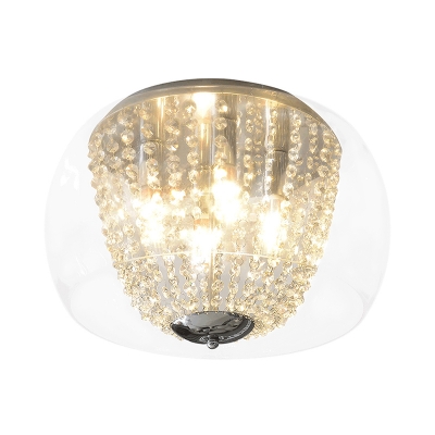 Clear Crystal Beaded Strand Ceiling Lamp Modern 4 Bulbs Ceiling Flush Mount Light in Chrome