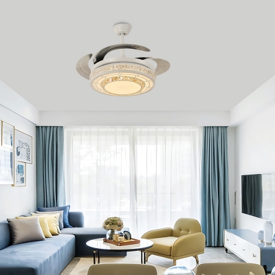 Clear Crystal Round Ceiling Fan Light Modern Style White LED Semi Mount Lamp with/without Bluetooth