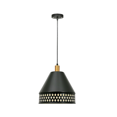 Cone Shade Pendant Light Farmhouse Style Metal 1 Light Black Hanging Ceiling Light with Hollow Out Design