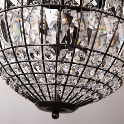 Contemporary Disco Ball Pendulum Light Crystal Shade 2-Light Bedroom Ceiling Pendant in Black
