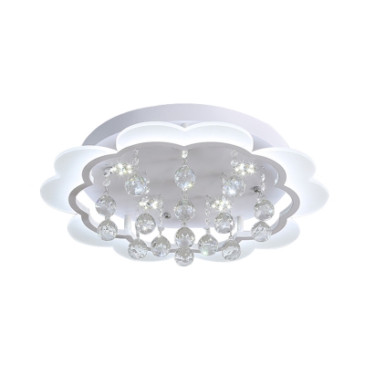 Crystal Ball Flower Flush Mount Light Fixture Modernism White 22