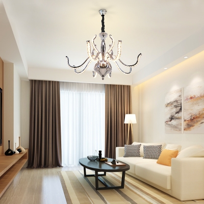Crystal Curved Hanging Chandelier Modern LED Chrome Down Pendant Lighting for Living Room in White/Warm Light