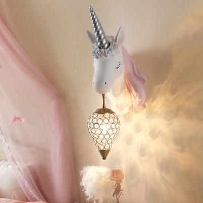 Crystal Ice Cream Wall Lamp Traditional 1 Light Wall Sconce Light with Pink/Blue Unicorn Decoration