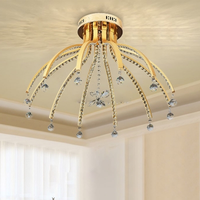Crystal Sputnik Semi Flush Light Fixture Modern LED 12 Bulbs Gold Ceiling Lamp in White/Warm Light for Bedroom
