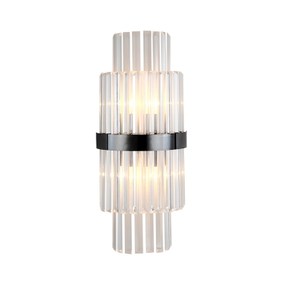 Dual-Layered Wall Sconce Lamp Modern Stylish Clear Crystal 2 Lights Black Finish Wall Light Fixture