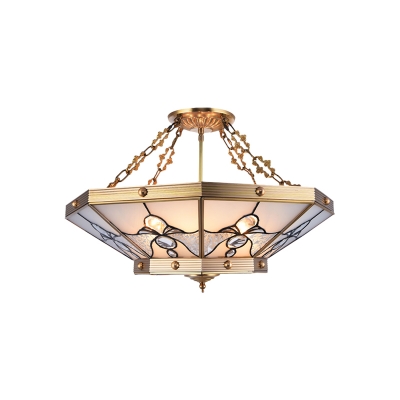 Frosted Glass Brass Ceiling Flush Cone 4 Heads Colonialist Semi Mount Lighting for Bedroom, 16