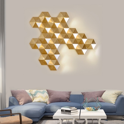 Hexagon Living Room Wall Lamp Colonialism Metal LED Gold Flush Mount Wall Sconce in Warm/White Light, 20.5