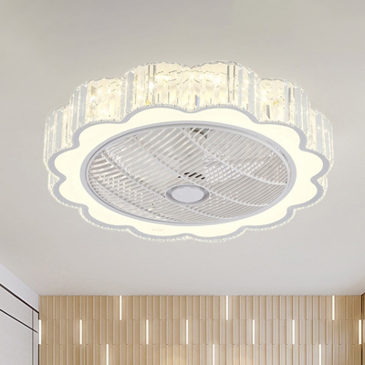 LED Flush Light Simple Scalloped Crystal Ceiling Flush Mount in White for Bedroom