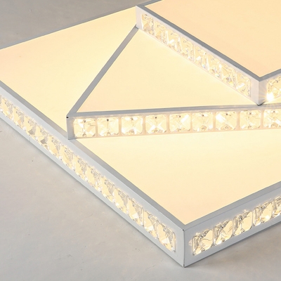LED Flush Mount Lamp Modern White Ceiling Light with Rectangle/Square Crystal Shade in White
