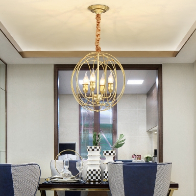 Metal Black/Gold Suspension Lighting Globe 4/6 Lights Classical Ceiling Chandelier for Living Room