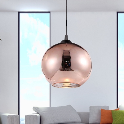 Mirror Glass Globe Hanging Ceiling Light Modern 1 Head Copper Pendant Lamp, 8