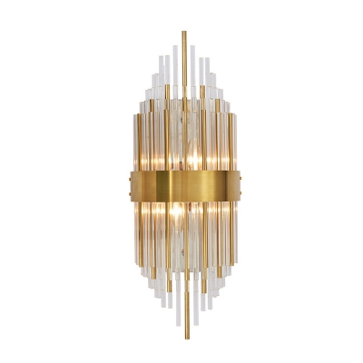 Modern Linear Sconce Light Fixture 2-Bulb Crystal Wall Mount Lighting in Gold for Indoor