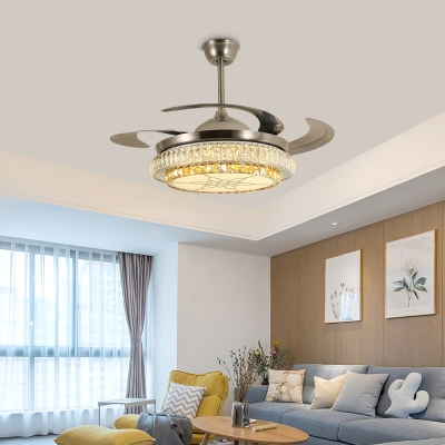 Modern Stylish Tier LED Ceiling Fan Light Beveled Crystal LED Silver Finish Semi Flush Lamp with Remote Control/Frequency Conversion