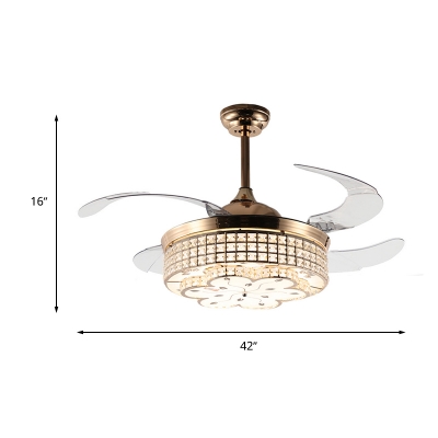 Modernist Floral Fan Lighting K9 Crystal LED Silver/Gold Finish Semi Flush Lamp with Remote Control/Wall Control/Frequency Conversion
