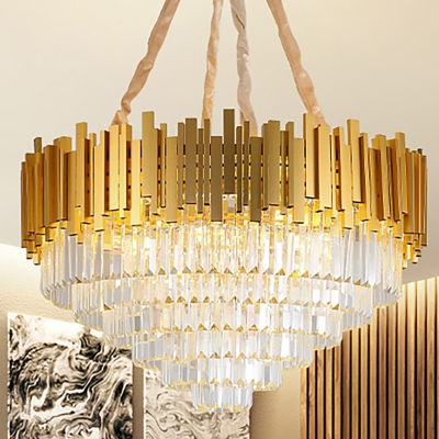 Multi-Tier Crystal Hanging Light Fixture Modern Metal Chandelier in Brass for Indoor