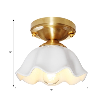 Opal Glass Brass Ceiling Flush Scallop Single Head Colonialist Flush Mount Lamp for Hallway