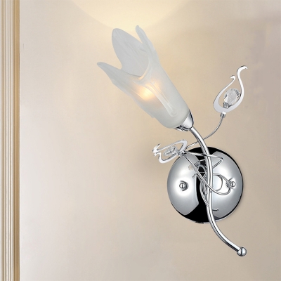 Opal Glass Petal Wall Light Contemporary 1 Head Wall Mounted Light in Chrome for Bedside