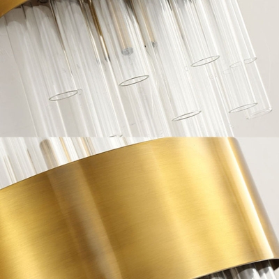 Postmodern Cylinder Wall Light Fixture Fluted Crystal 2 Heads Bedroom Sconce Lamp in Gold