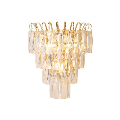 Rectangle-Cut Crystal 4 Layers Wall Light Contemporary Gold Sconce Light Fixture