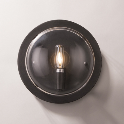 Round Shaped Wall Mount Light Modernist Metal and Clear Crystal 1 Bulb Black Finish Wall Lamp