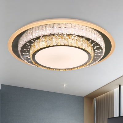 Simple Style Round Flush Mount Lamp Clear Crystal Bedroom LED Ceiling Light Fixture