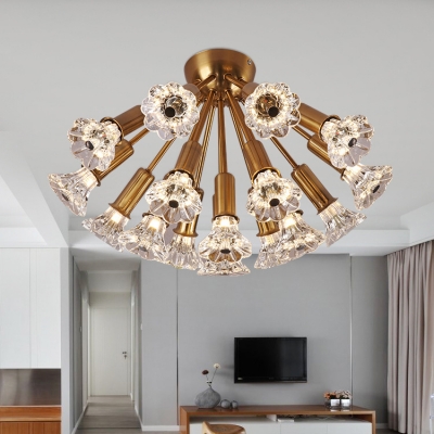 Sputnik Semi Flush Ceiling Light Simple Crystal 16 Lights Living Room Semi Flush Mount in Brass