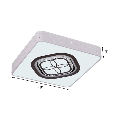 Square Flush Light Fixture Contemporary Beveled K9 Crystal LED White Ceiling Lamp Kit