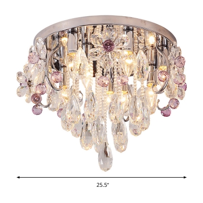 Teardrop Flush Mount Modernist Crystal 6/9 Bulbs Stainless-Steel Close to Ceiling Lighting, 19